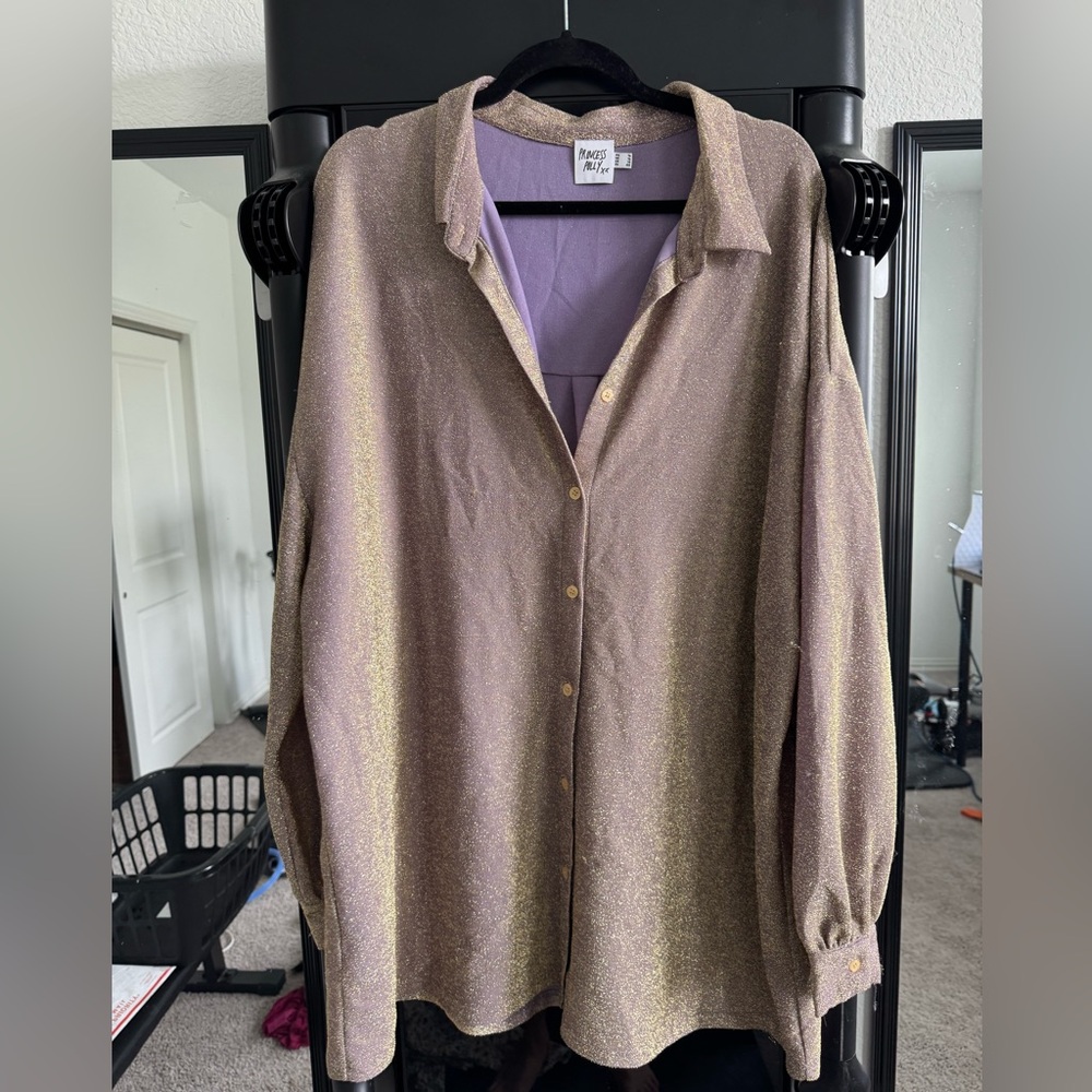 Princess Polly Gold Shimmer Women's Button Down Dress